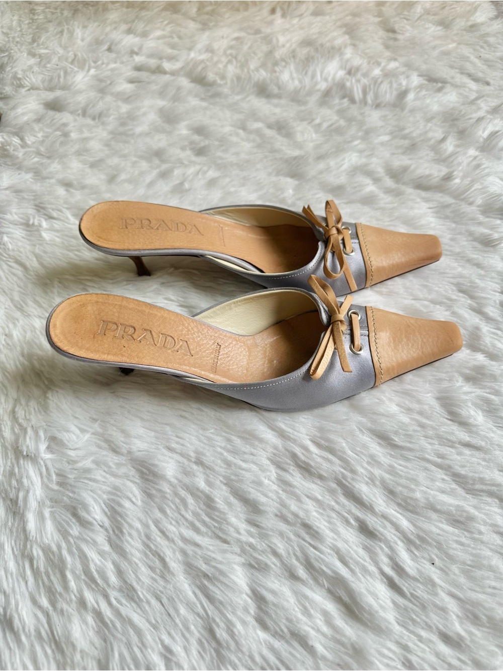 Vintage Prada Silk and Leather Lace up Mules - Picture 5 of 7